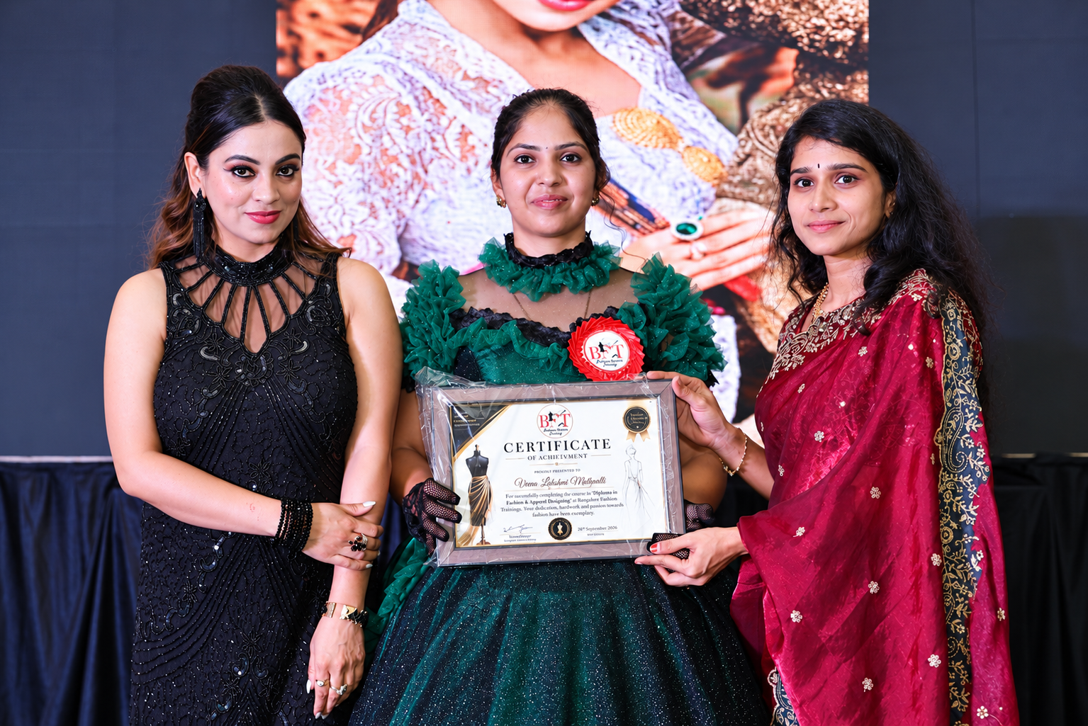 Celebrating Dreams, Creativity & Achievement A proud moment at Bangalore Fashion Trainings (BFT) 1st Annual Day & Certification Ceremony, celebrating the successful completion of the Diploma in Fashion & Apparel Designing. A beautiful milestone filled with creativity, confidence, dedication, and the joy of becoming a professionally trained fashion designer.